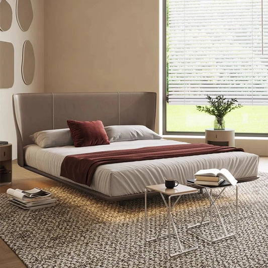 Multifunctional Wooden Bed Frame with Leather Headboard & Storage