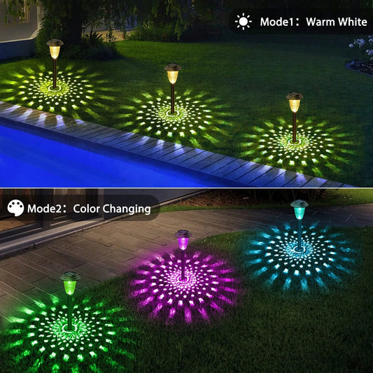 Solar Outdoor Pathway Lights – Dual Mode RGB & Warm White Waterproof Landscape Lamps