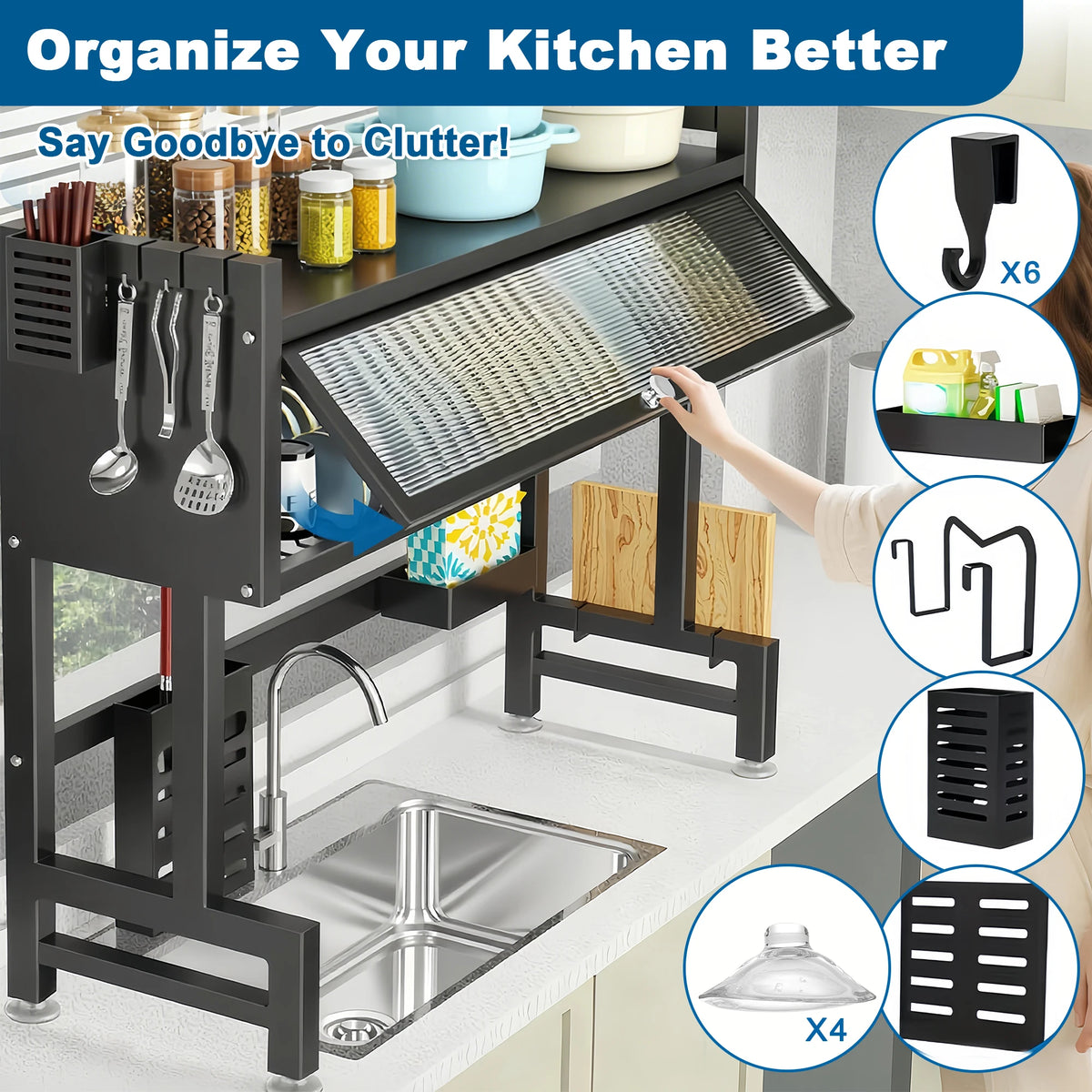 Extra Long Stainless Steel Over-the-Sink Dish Drying Rack