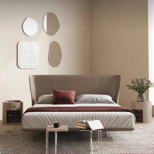 Multifunctional Wooden Bed Frame with Leather Headboard & Storage