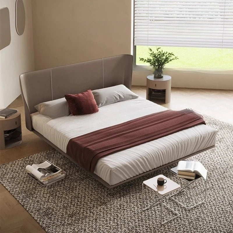 Multifunctional Wooden Bed Frame with Leather Headboard & Storage