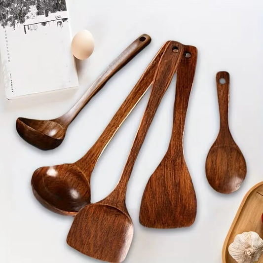 Tyrixma 5-Piece Natural Wooden Kitchen Utensil Set