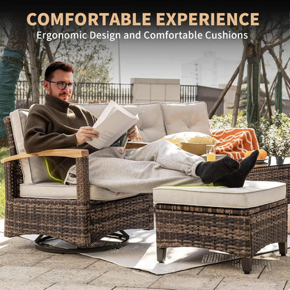 7-Piece Outdoor PE Wicker Patio Set with Swivel Rocker Chairs