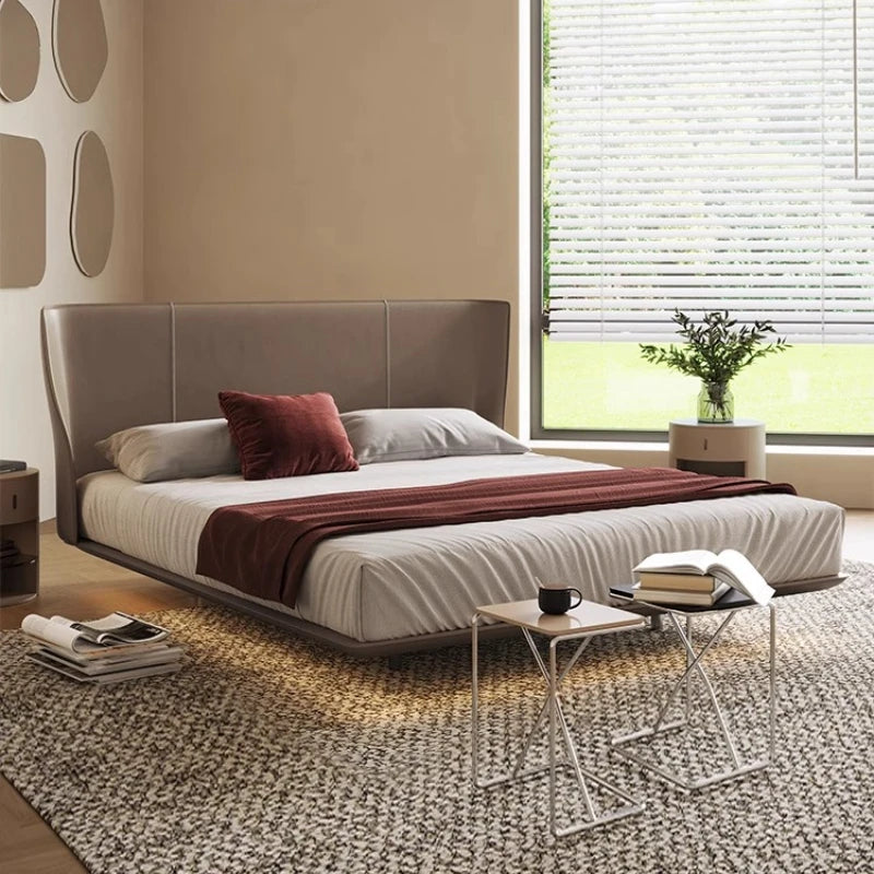 Multifunctional Wooden Bed Frame with Leather Headboard & Storage