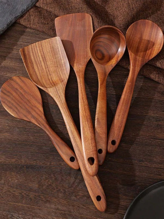 Tyrixma 5-Piece Natural Wooden Kitchen Utensil Set