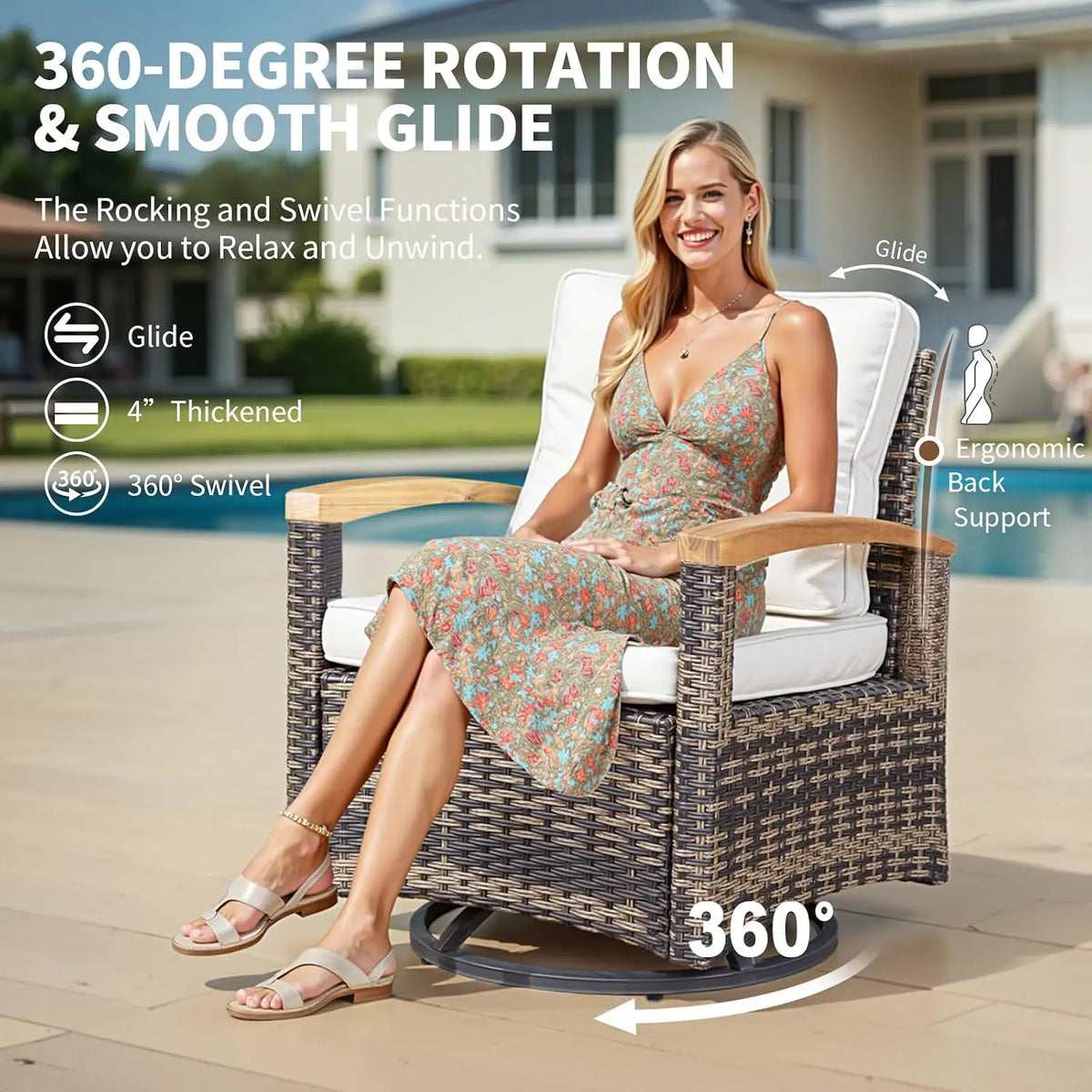 7-Piece Outdoor PE Wicker Patio Set with Swivel Rocker Chairs