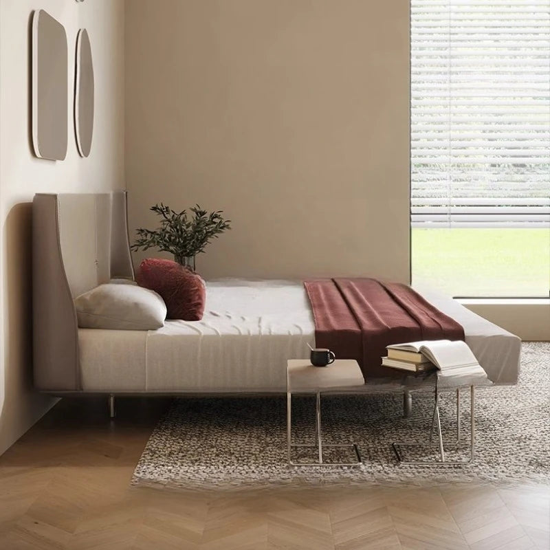 Multifunctional Wooden Bed Frame with Leather Headboard & Storage