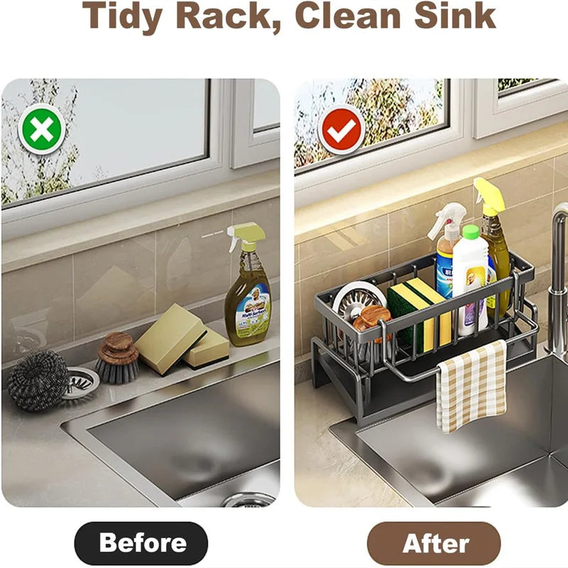 Carbon Steel Kitchen Sink Organizer with Water Tray