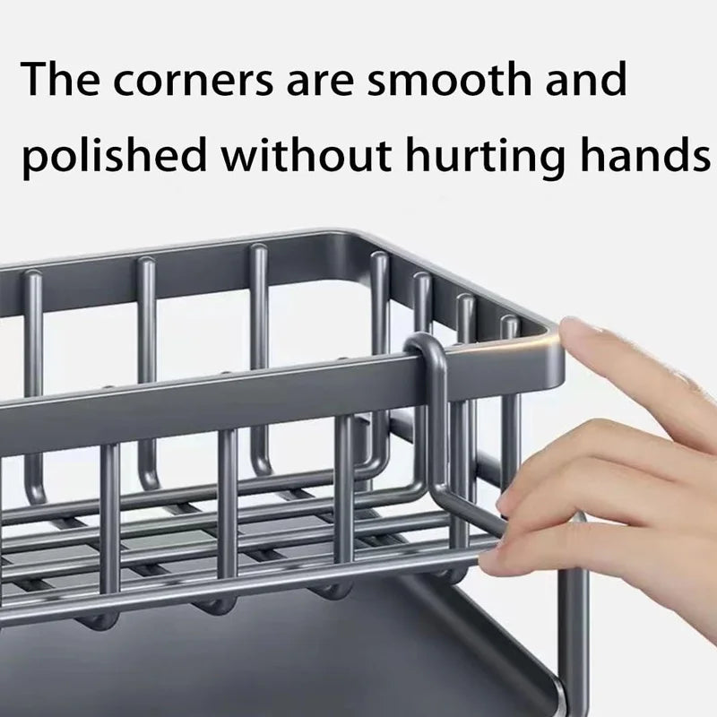 Carbon Steel Kitchen Sink Organizer with Water Tray